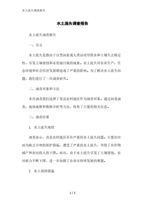 水土流失调查报告范文精简处理