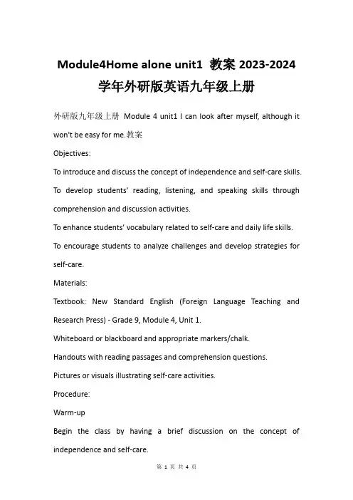 Module4Home alone unit1 教案2023-2024学年外研版英语九年级上册