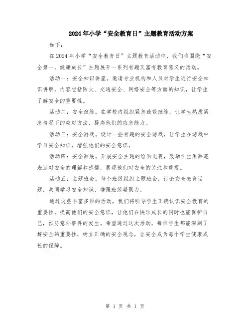 2024年小学“安全教育日”主题教育活动方案