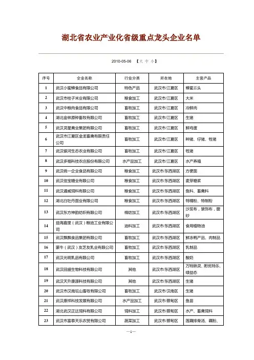湖北农业龙头企业名单