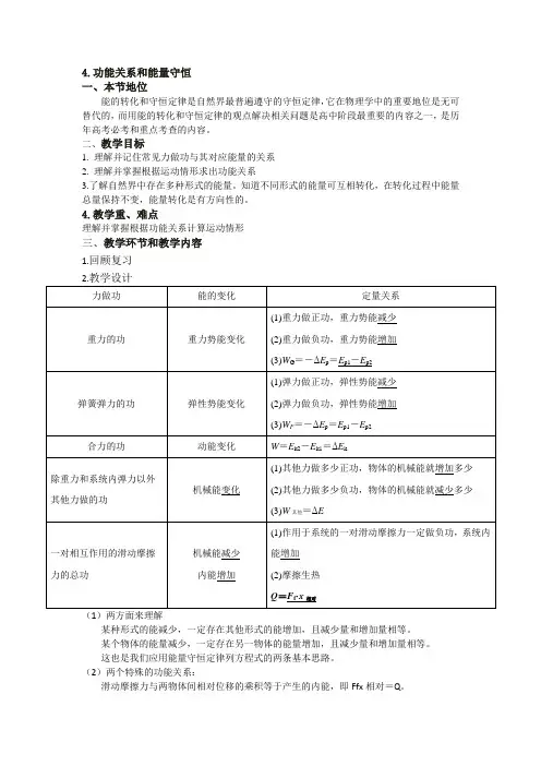 高中三年级上学期物理《功能关系与能量守恒》教学设计
