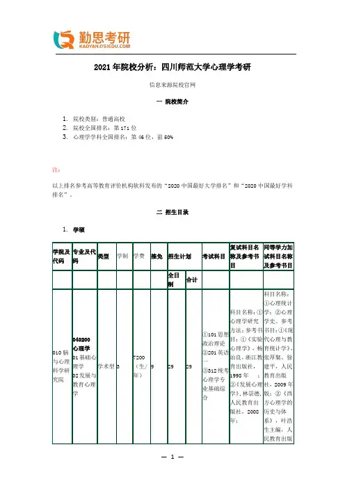 2021年院校分析：四川师范大学心理学考研