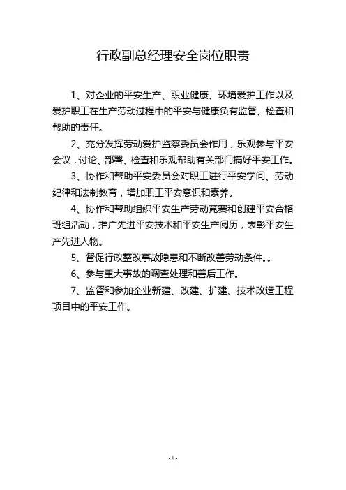 行政副总经理安全岗位职责
