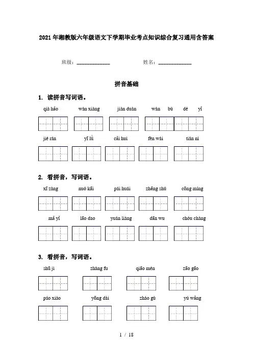 2021年湘教版六年级语文下学期毕业考点知识综合复习通用含答案