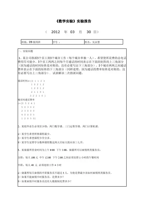 数学实验报告格式