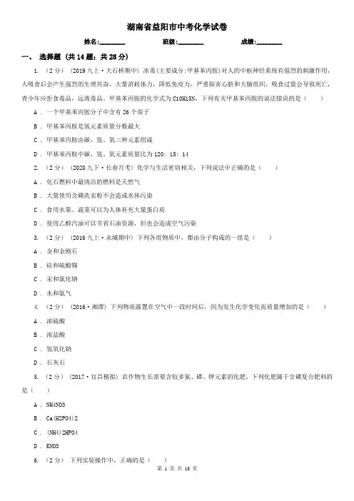 湖南省益阳市中考化学试卷