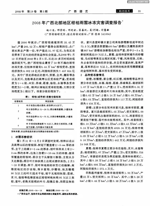 2008年广西北部地区柑桔雨雪冰冻灾害调查报告