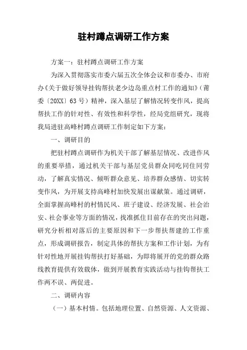驻村蹲点调研工作方案