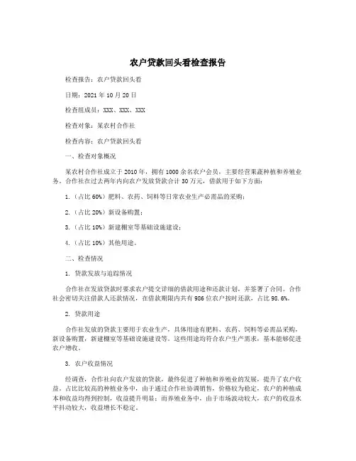 农户贷款回头看检查报告