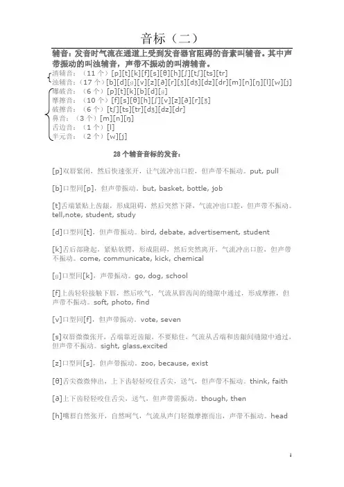 (完整版)英语28个辅音音标的发音