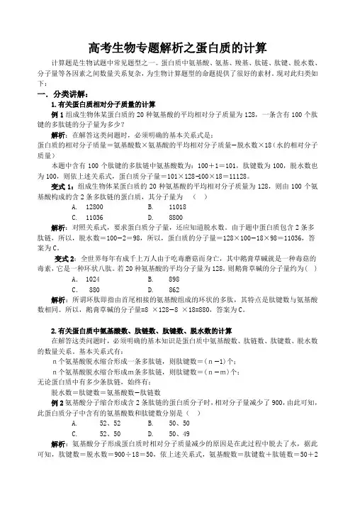 高考生物专题解析之蛋白质的计算