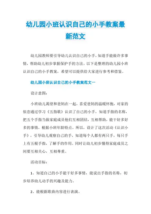 幼儿园小班认识自己的小手教案最新范文
