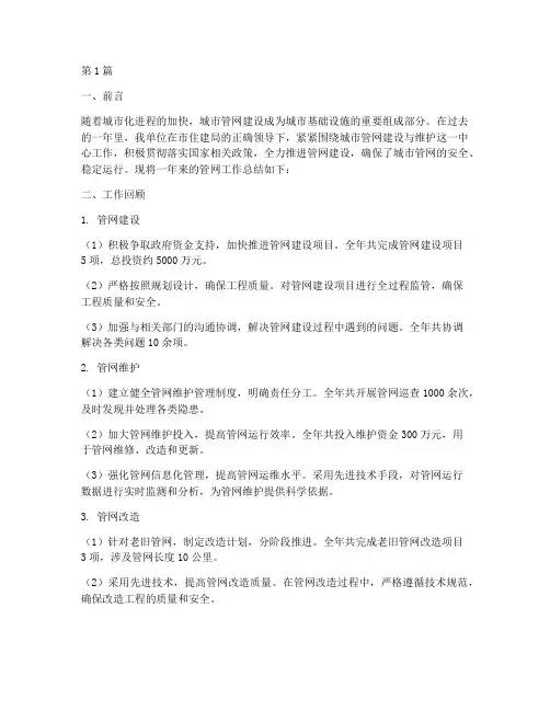 管网工作年度总结报告(3篇)
