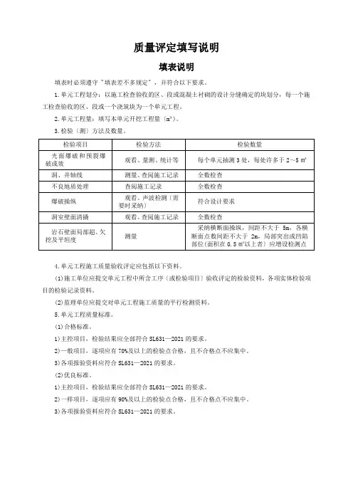 质量评定填写说明