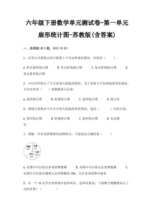 六年级下册数学单元测试卷-第一单元 扇形统计图-苏教版(含答案)