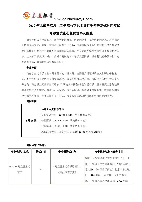 2019年北邮马克思主义学院马克思主义哲学考研复试时间复试内容复试流程复试资料及经验