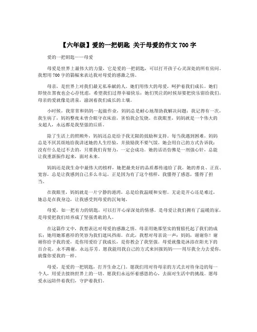 【六年级】爱的一把钥匙 关于母爱的作文700字