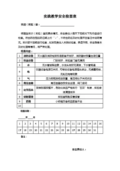 实践教学安全检查表