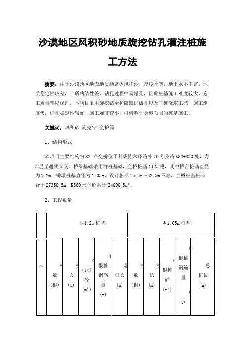 沙漠地区风积砂地质旋挖钻孔灌注桩施工方法
