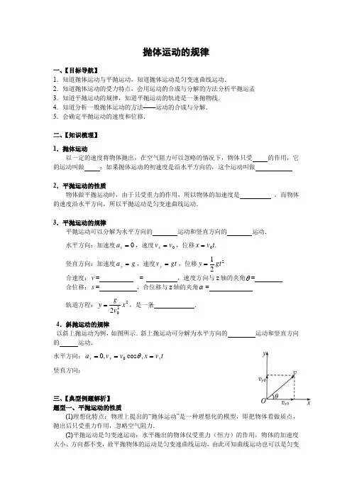 人教版高中物理必修二《抛体运动的规律》