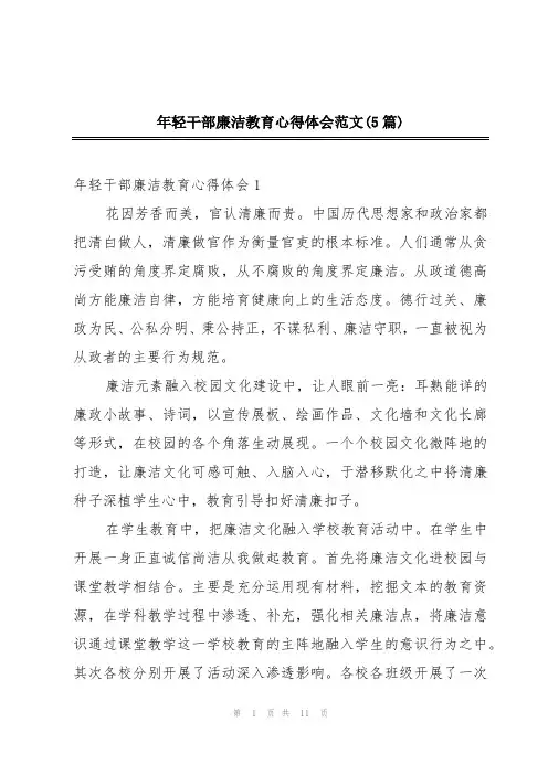 年轻干部廉洁教育心得体会范文(5篇)