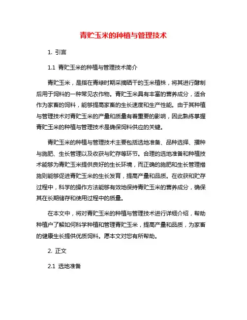 青贮玉米的种植与管理技术