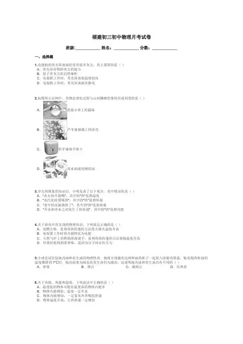 福建初三初中物理月考试卷带答案解析
