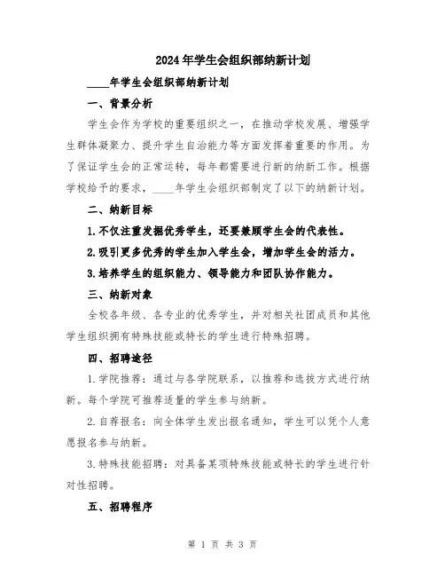 2024年学生会组织部纳新计划