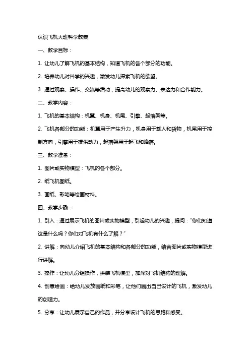 认识飞机大班科学教案