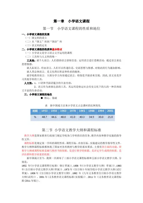 小学语文教学论,讲义 第一章