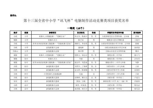 第十三届全省中小学“讯飞杯”电脑制作活动竞赛类项目获奖名单