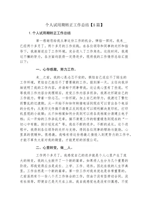 个人试用期转正工作总结【5篇】