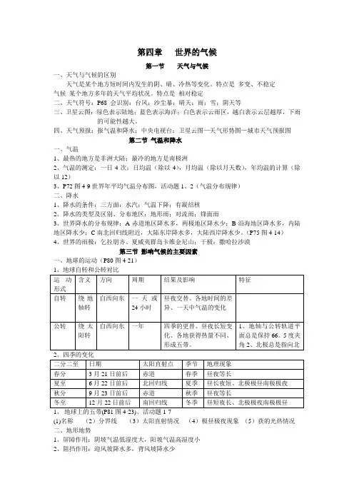 湘教版七年级地理上册第四章世界的气候