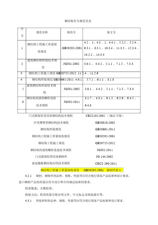 钢结构施工有关验收规范强制性条文最新汇总.docx