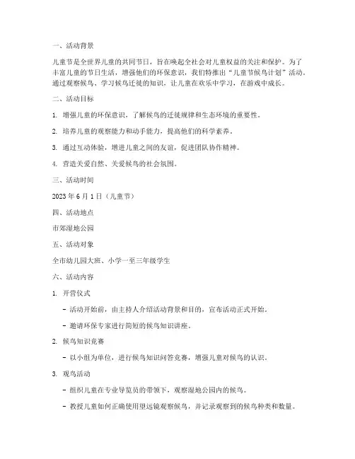 儿童节候鸟计划活动方案