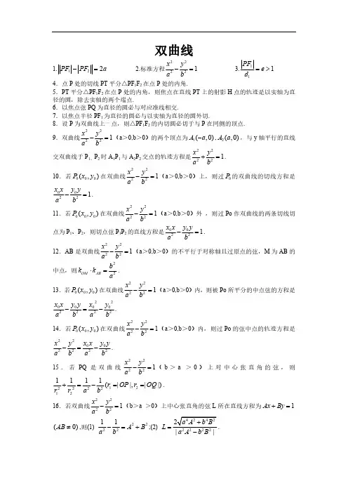 双曲线二级结论大全