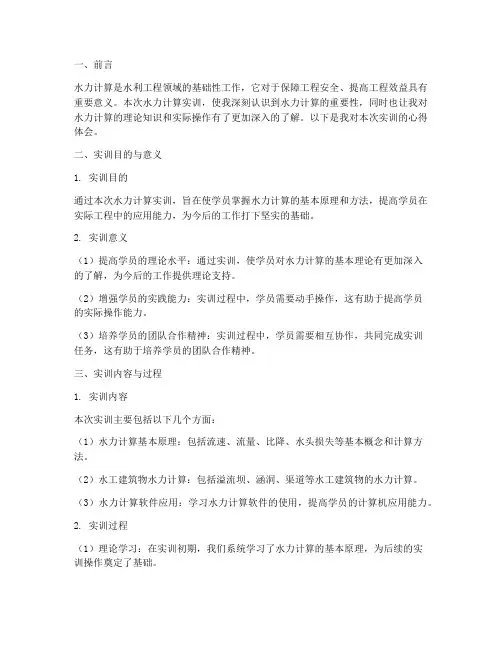 水力计算实训报告心得体会