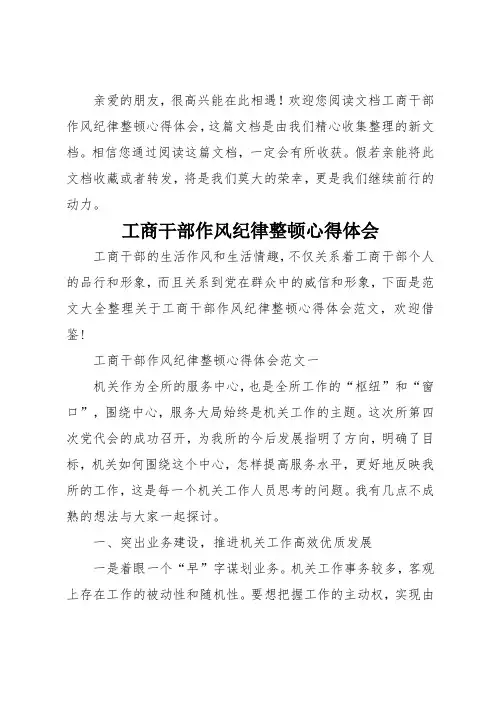 工商干部作风纪律整顿心得体会