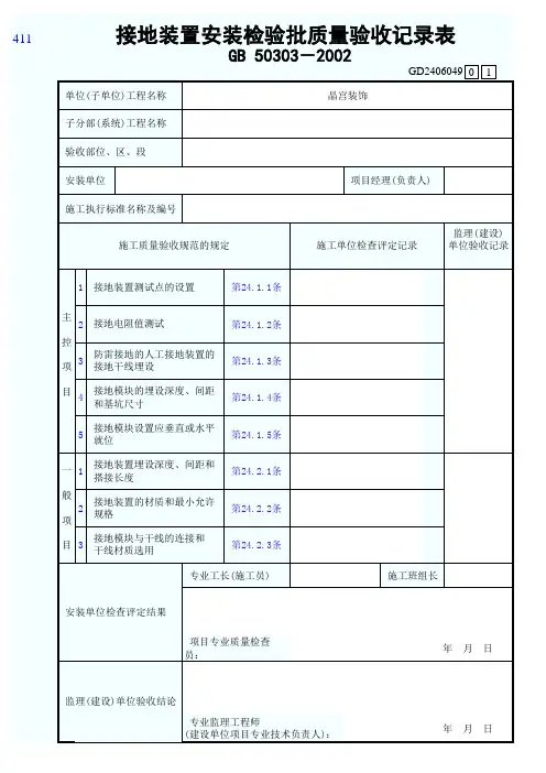 接地装置安装检验批质量验收记录表