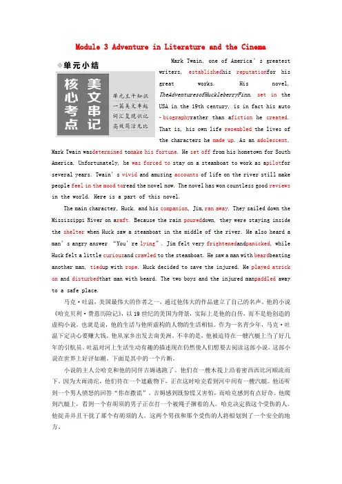 高中英语Module3AdventureinLiteratureandtheCinema单元小结教学案外研版