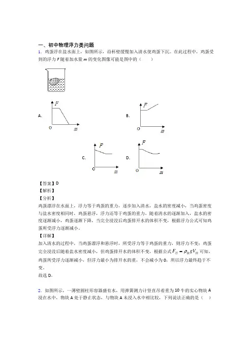 中考物理 浮力类问题 培优 易错 难题练习(含答案)附答案