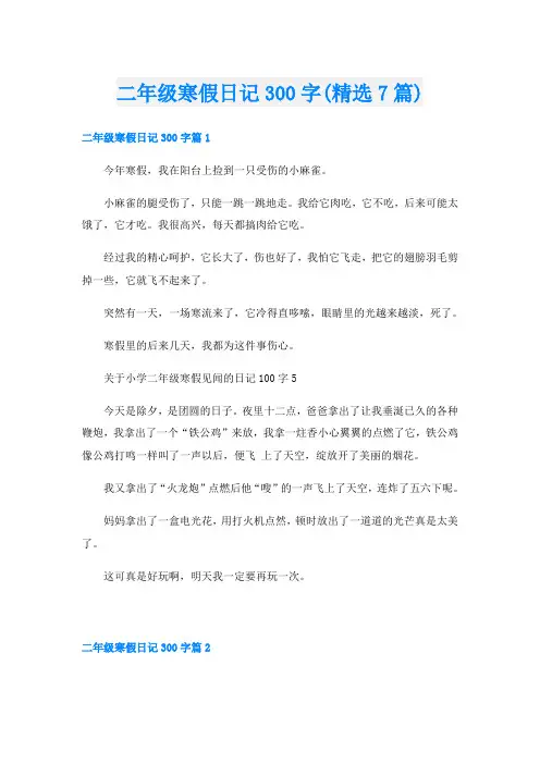 二年级寒假日记300字(精选7篇)