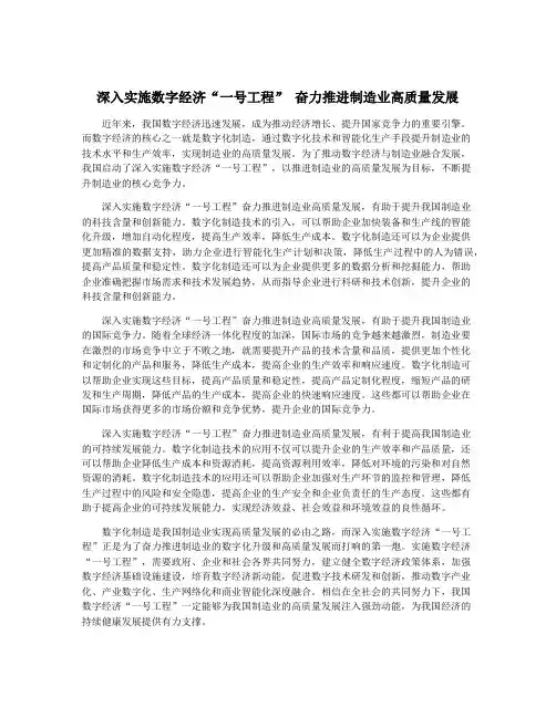 深入实施数字经济“一号工程” 奋力推进制造业高质量发展