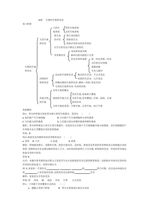 北师大版八年级生物上册《第19章生物的生殖和发育》复习资料带答案