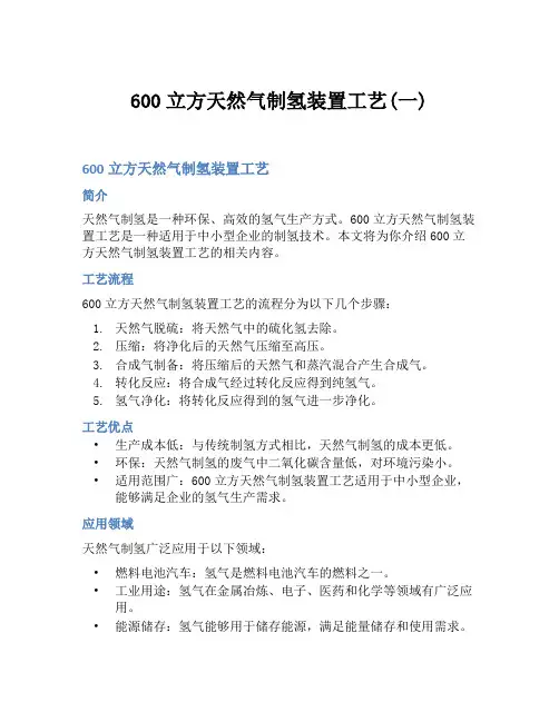 600立方天然气制氢装置工艺(一)