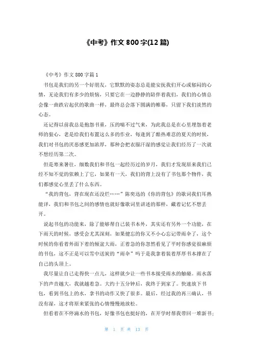 《中考》作文800字(12篇)