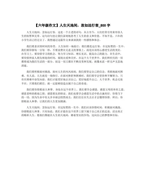 【六年级作文】人生天地间,忽如远行客_800字