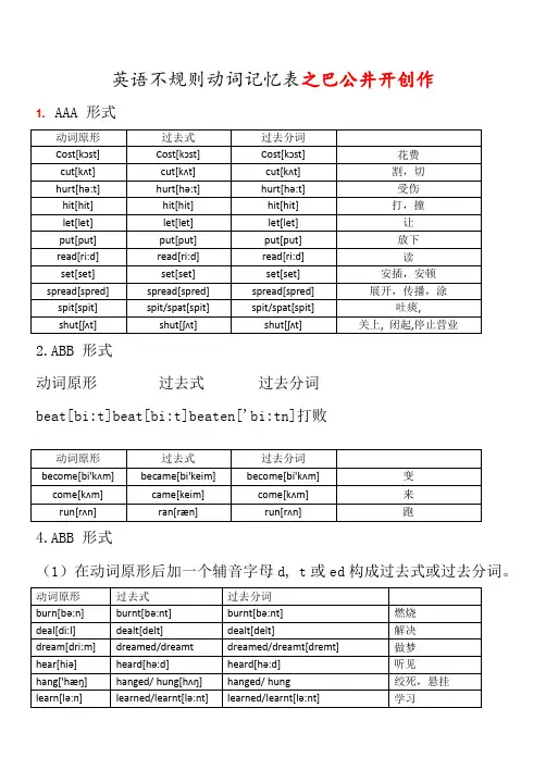 英语动词不规则变化表(最新完整附音标版)