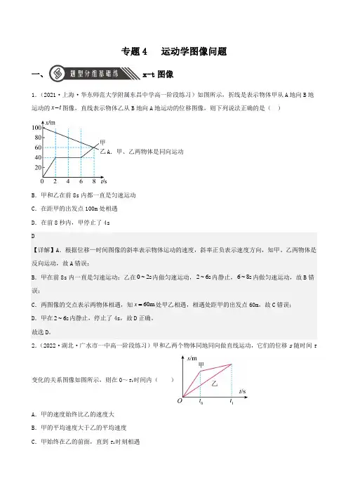 2022-2023学年人教物理高一上学期分层练习专题4   运动学图像问题带讲解