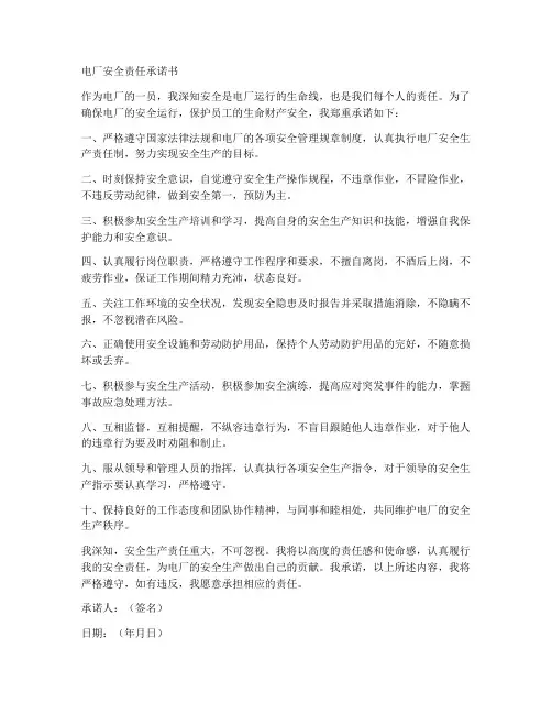 电厂安全责任承诺书